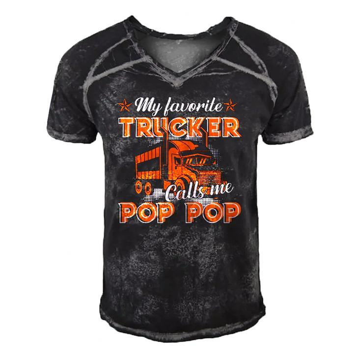 Dad Gift My Favorite Trucker Calls Me Pop Pop  Fathers Day Men's Short Sleeve V-neck 3D Print Retro Tshirt