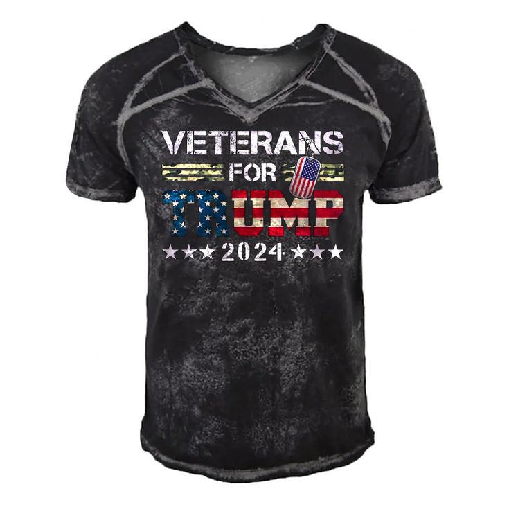 Dad Grandpa Veterans For Trump 2024 American Flag Camo Men's Short Sleeve V-neck 3D Print Retro Tshirt