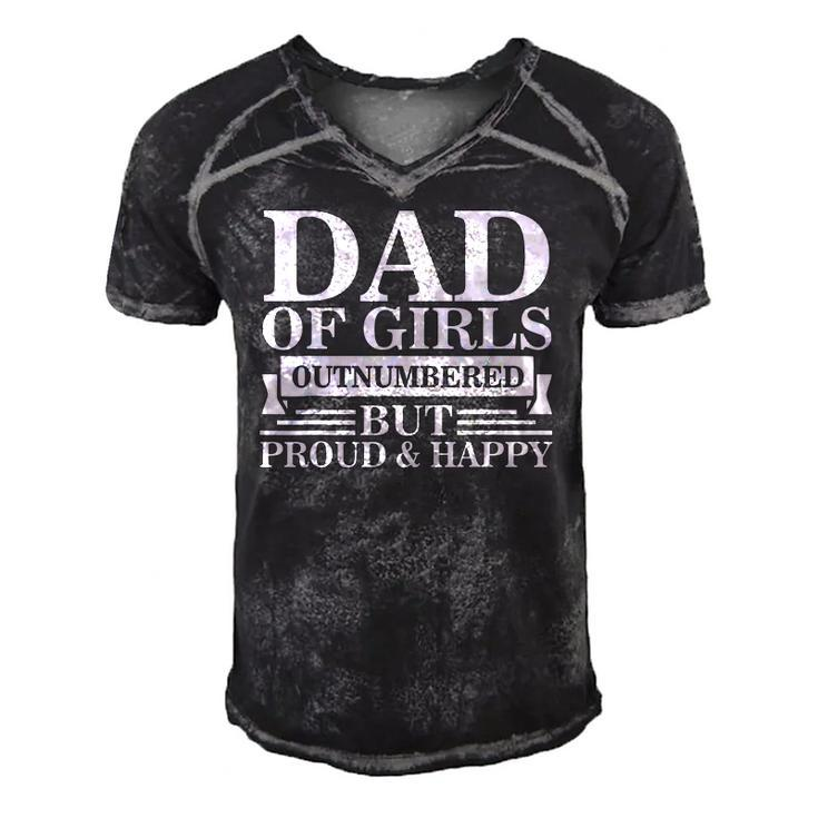 Dad Of Girls Outnumbered But Proud Happy Fathers Day Dad Men's Short Sleeve V-neck 3D Print Retro Tshirt