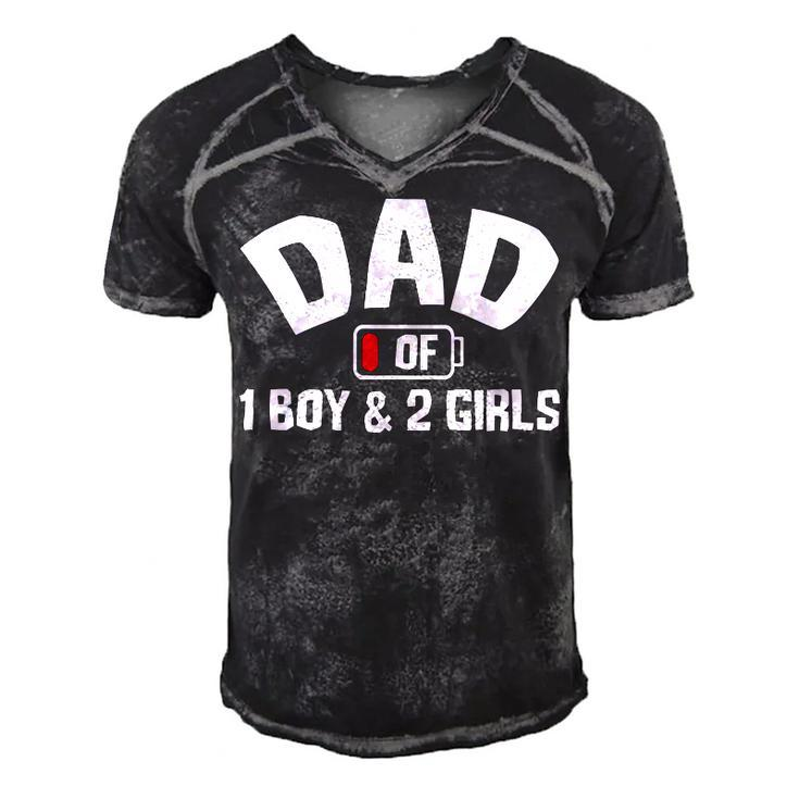 Dad Of One Boy And Two Girls Men's Short Sleeve V-neck 3D Print Retro Tshirt