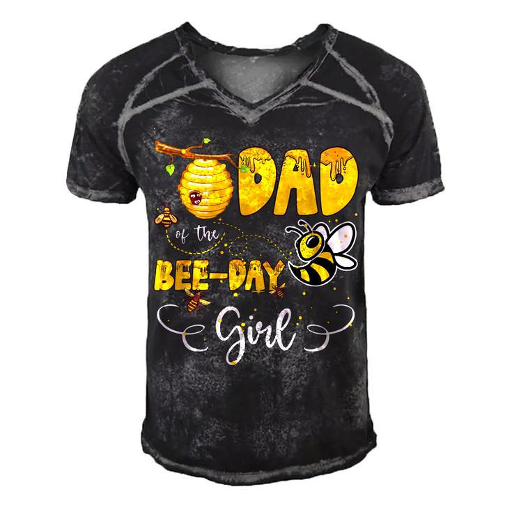 Dad Of The Bee Day Girl Hive Party Birthday Sweet  Men's Short Sleeve V-neck 3D Print Retro Tshirt