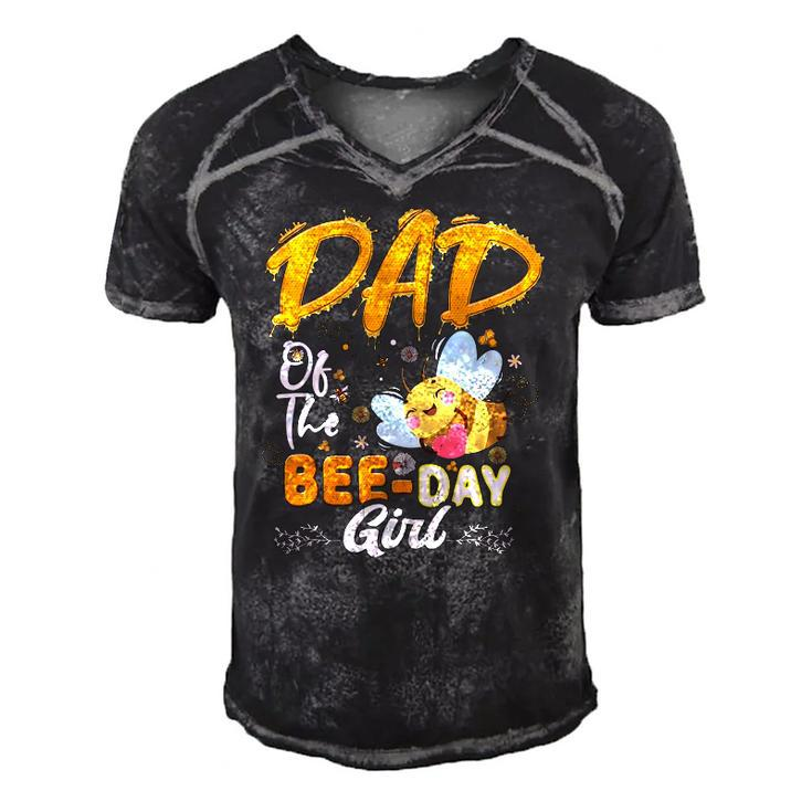 Dad Of The Bee Day Girl Hive Party Matching Birthday Men's Short Sleeve V-neck 3D Print Retro Tshirt
