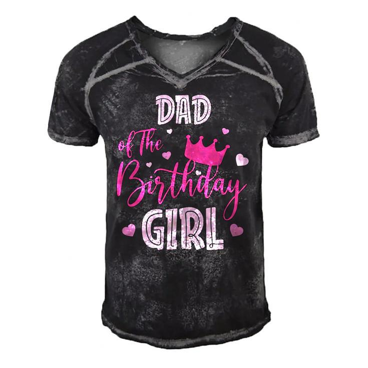 Dad Of The Birthday Girl Cute Pink Matching Family Men's Short Sleeve V-neck 3D Print Retro Tshirt