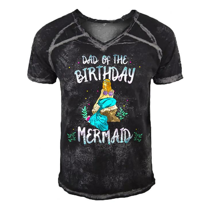 Dad Of The Birthday Mermaid  Mermaid Birthday Party Tee Men's Short Sleeve V-neck 3D Print Retro Tshirt
