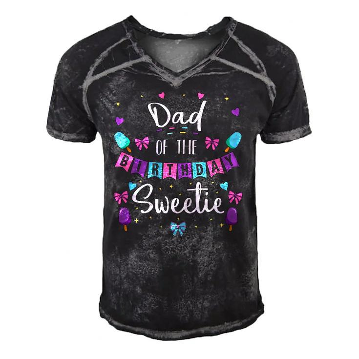 Dad Of The Birthday Sweetie Ice Cream Bday Party Father Dad Men's Short Sleeve V-neck 3D Print Retro Tshirt