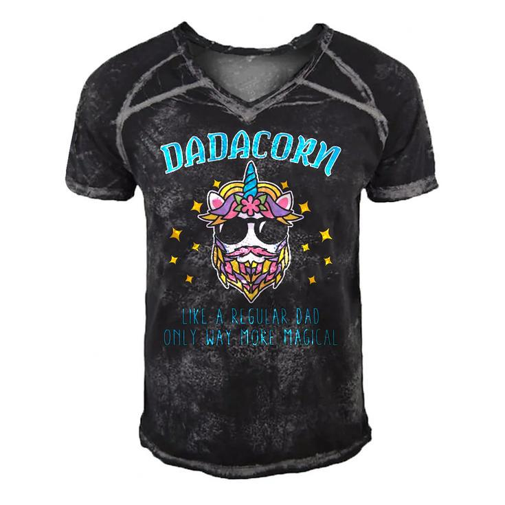 Dadacorn Fathers Day Funny Daddy Beard Graphic Dad Unicorn Men's Short Sleeve V-neck 3D Print Retro Tshirt