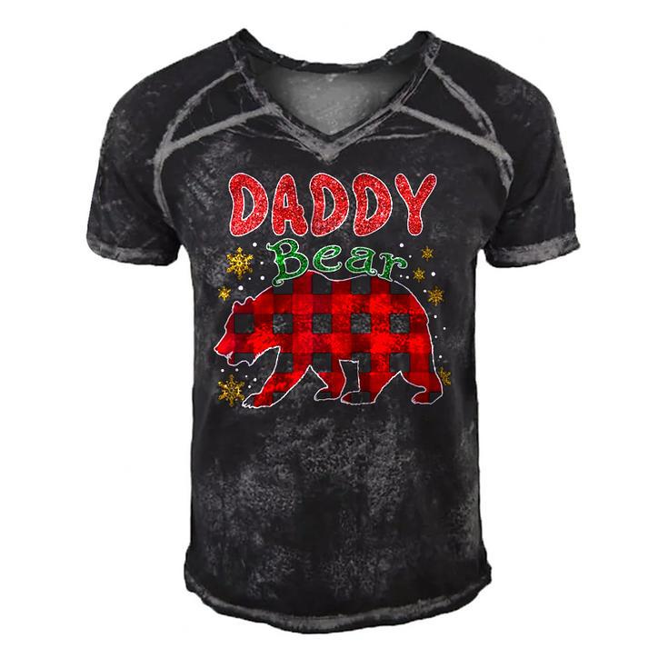 Daddy Bear Plaid Buffalo Pajama Family Matching Christmas Raglan Baseball Tee Men's Short Sleeve V-neck 3D Print Retro Tshirt