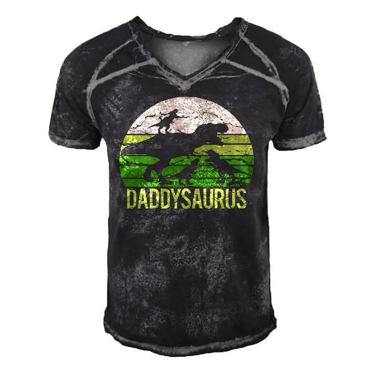 Daddy Dinosaur Daddysaurus 3 Three Kids Gift Dad Christmas Men's Short Sleeve V-neck 3D Print Retro Tshirt