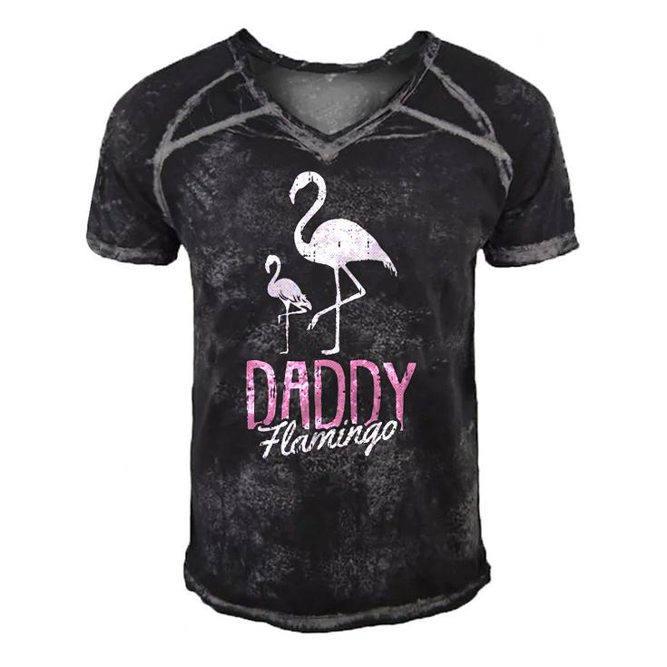Daddy Flamingo Fathers Day Cute Bird Summer Papa Dad-A Pops Men's Short Sleeve V-neck 3D Print Retro Tshirt