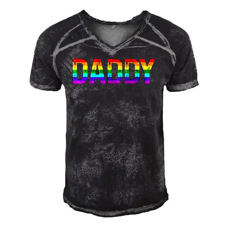 Daddy Gay Pride Month Lgbtq Fathers Day Rainbow Flag Queer Men's Short Sleeve V-neck 3D Print Retro Tshirt