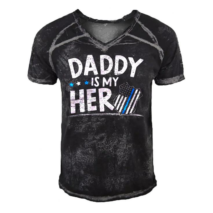 Daddy Is My Hero Kids Police Thin Blue Line Law Enforcement Men's Short Sleeve V-neck 3D Print Retro Tshirt