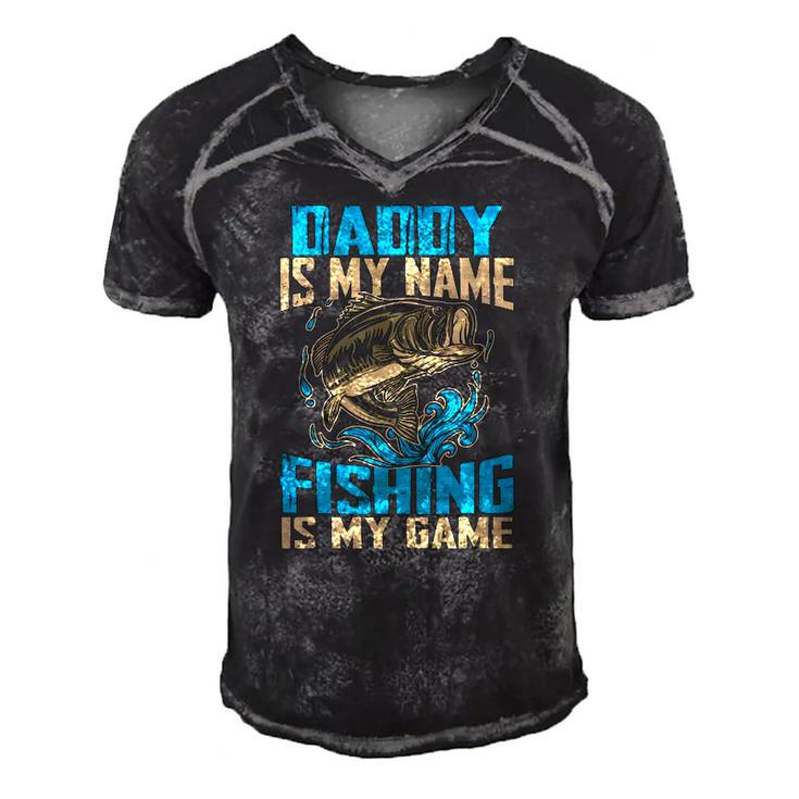 Daddy Is My Name Fishing Is My Game Funny Fishing Gifts Men's Short Sleeve V-neck 3D Print Retro Tshirt