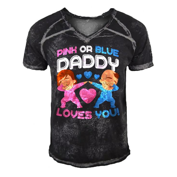 Daddy Loves You Pink Blue Gender Reveal Newborn Announcement  Men's Short Sleeve V-neck 3D Print Retro Tshirt