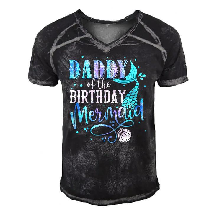 Daddy Of The Birthday Mermaid Family Matching Party Squad Men's Short Sleeve V-neck 3D Print Retro Tshirt