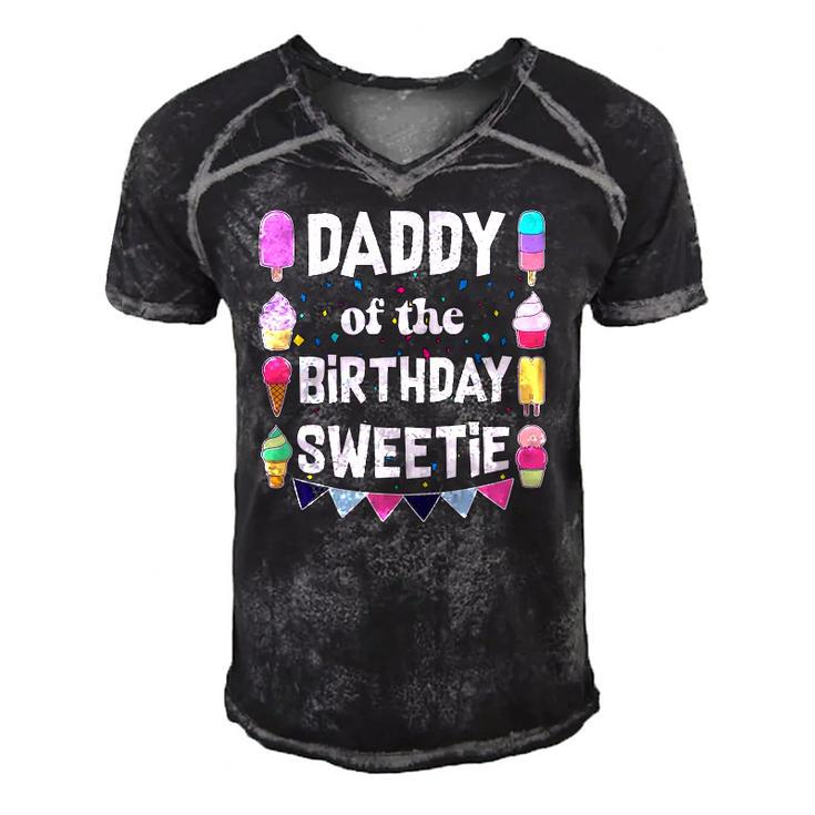 Daddy Of The Birthday Sweetie Ice Cream Cones Popsicles Tee Men's Short Sleeve V-neck 3D Print Retro Tshirt