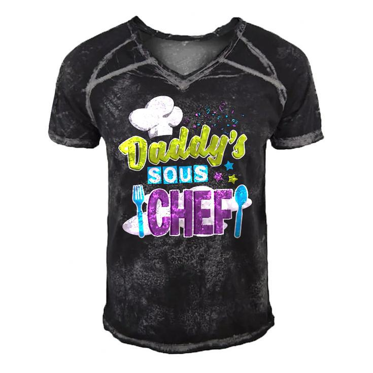 Daddys Sous Chef Kids Cooking Men's Short Sleeve V-neck 3D Print Retro Tshirt