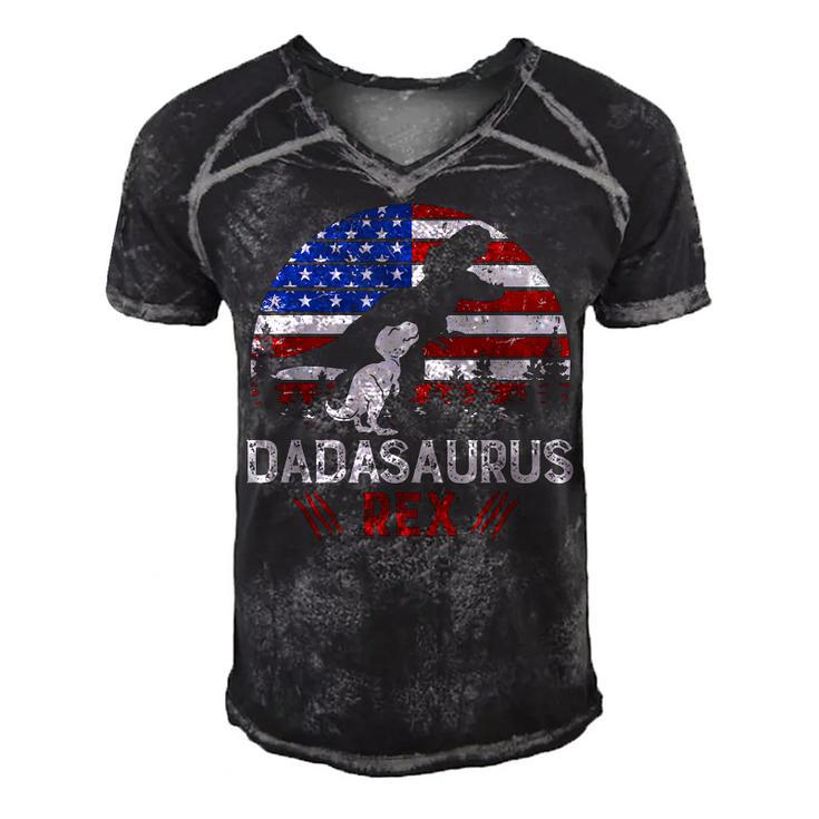 Daddysaurus Rex 4Th Of July Gifts Dinosaur Dad Us Flag T-Shi Men's Short Sleeve V-neck 3D Print Retro Tshirt