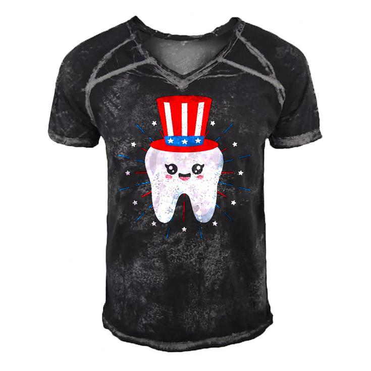 Dental Tooth Uncle Sam Hat 4Th Of July Usa Flag Dentist Gift Men's Short Sleeve V-neck 3D Print Retro Tshirt