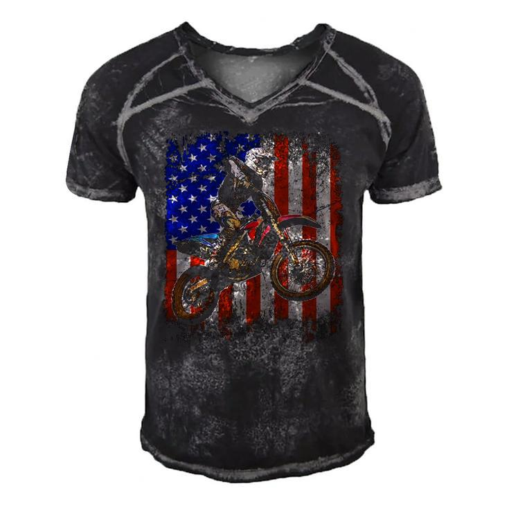 Dirt Bike American Flag Motocross Biker 4Th Of July Mens Men's Short Sleeve V-neck 3D Print Retro Tshirt