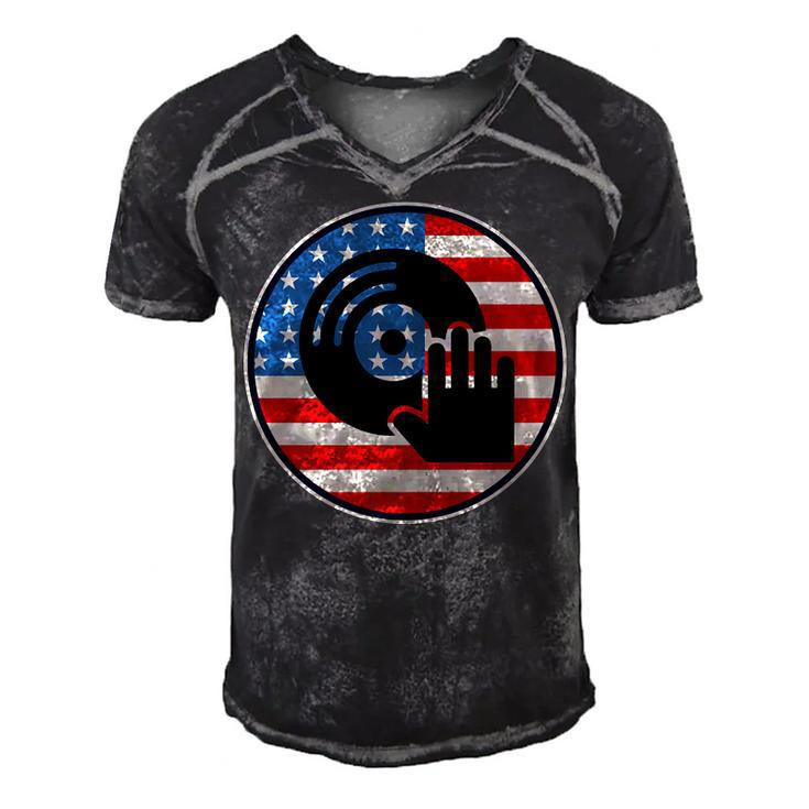 Dj Player Dad Disc Jockey Us Flag 4Th Of July Mens Gift   Men's Short Sleeve V-neck 3D Print Retro Tshirt