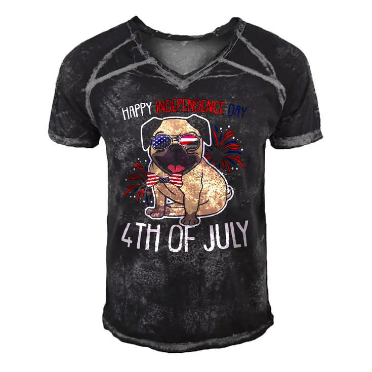Dog Pug Happy 4Th Of July Usa American Flag Merica Men's Short Sleeve V-neck 3D Print Retro Tshirt