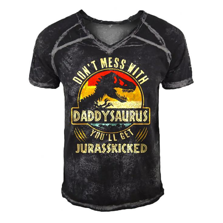 Dont Mess With Daddysaurus Youll Get Jurasskicked Men's Short Sleeve V-neck 3D Print Retro Tshirt