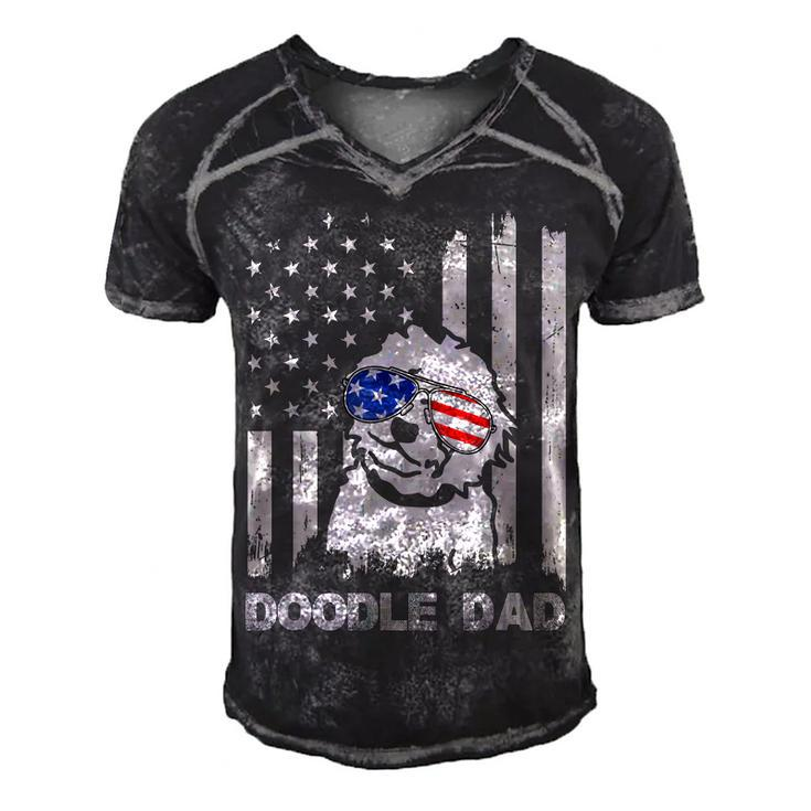 Doodle Dad 4Th Of July Us Flag Dog Dad Patriotic  Gift Men's Short Sleeve V-neck 3D Print Retro Tshirt