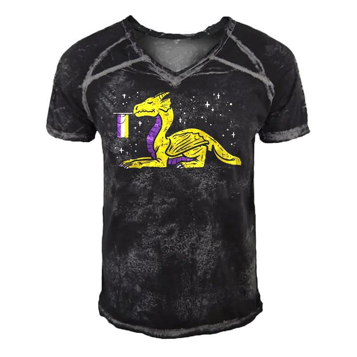 Dragon Mythical Animal Lgbtq Non-Binary Flag Genderqueer Men's Short Sleeve V-neck 3D Print Retro Tshirt