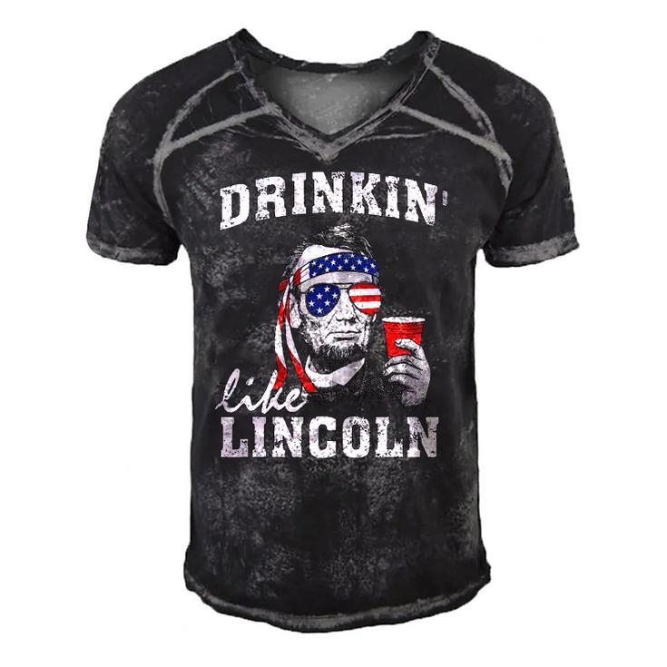 Drinkin Like Lincoln Funny 4Th Of July Drinking Party Men's Short Sleeve V-neck 3D Print Retro Tshirt