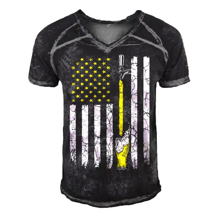Drinking Beer American Flag 4Th Of July Drinker Patriotic  Men's Short Sleeve V-neck 3D Print Retro Tshirt