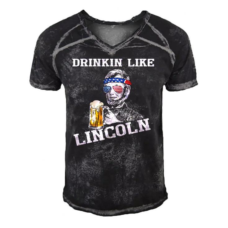 Drinking Like Lincoln Funny 4Th Of July Independence Day Men's Short Sleeve V-neck 3D Print Retro Tshirt