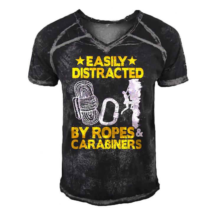 Easily Distracted By Ropes & Carabiners Funny Rock Climbing Men's Short Sleeve V-neck 3D Print Retro Tshirt