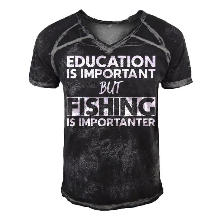 Education Is Important But Fishing Is Importanter  Men's Short Sleeve V-neck 3D Print Retro Tshirt