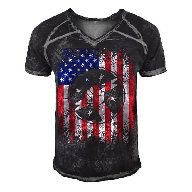 Electrician Dad Usa Flag Patriotic  4Th Of July Gift Men's Short Sleeve V-neck 3D Print Retro Tshirt