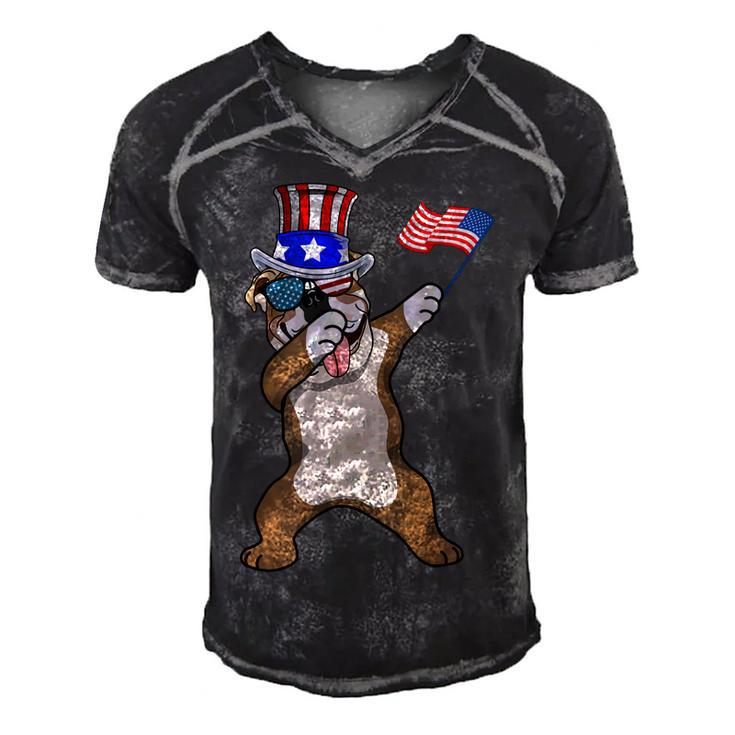English Bulldog Dabbing Dog Dad  4Th Of July Men's Short Sleeve V-neck 3D Print Retro Tshirt