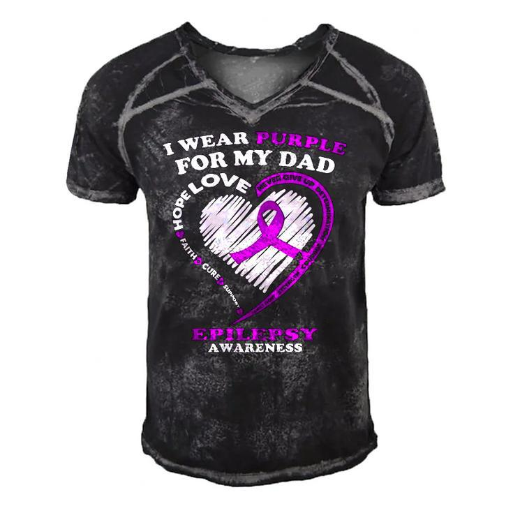 Epilepsy Awareness  I Wear Purple For My Dad Men's Short Sleeve V-neck 3D Print Retro Tshirt