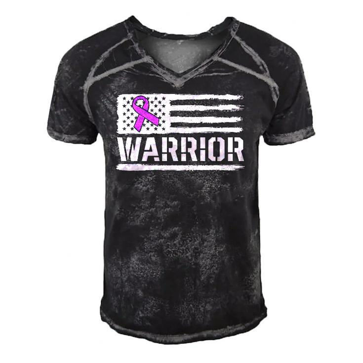 Epilepsy Warrior Gift Purple American Flag Awareness Ribbon Men's Short Sleeve V-neck 3D Print Retro Tshirt
