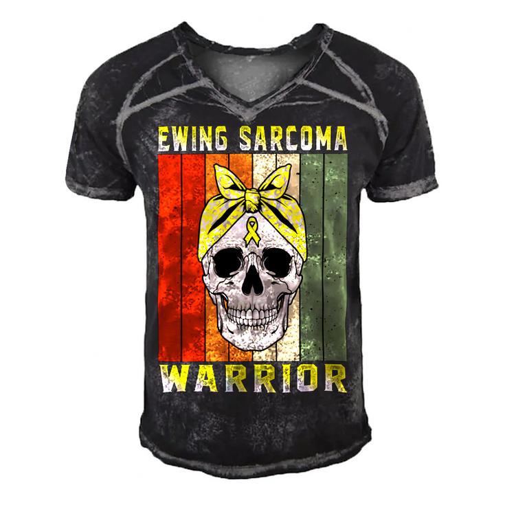 Ewings Sarcoma Warrior  Skull Women Vintage  Yellow Ribbon  Ewings Sarcoma  Ewings Sarcoma Awareness Men's Short Sleeve V-neck 3D Print Retro Tshirt