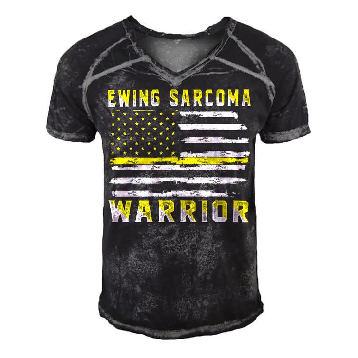 Ewings Sarcoma Warrior Usa Flag United States Flag Yellow Ribbon Ewings Sarcoma Ewings Sarcoma Awareness Men's Short Sleeve V-neck 3D Print Retro Tshirt