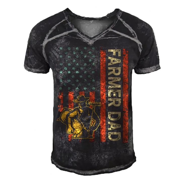 Farmer Dad American Flag Fathers Day 4Th Of July Patriotic  Men's Short Sleeve V-neck 3D Print Retro Tshirt