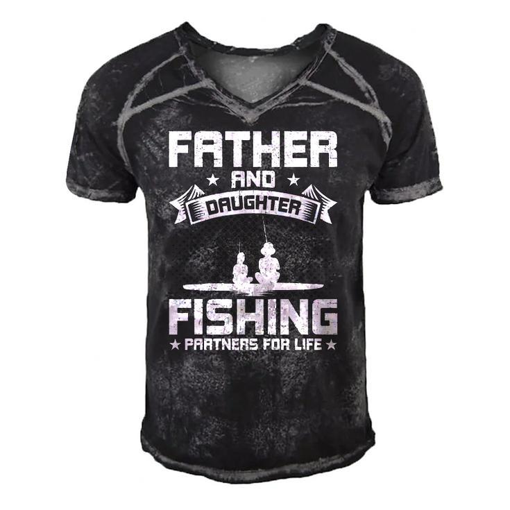 Father And Daughter Fishing Partners For Life Fishing Men's Short Sleeve V-neck 3D Print Retro Tshirt