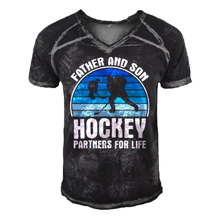 Father And Son Partners For Life Hockey Men's Short Sleeve V-neck 3D Print Retro Tshirt