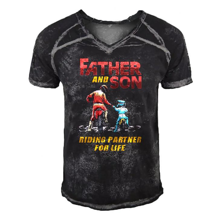 Father And Son Riding Partner For Life Men's Short Sleeve V-neck 3D Print Retro Tshirt