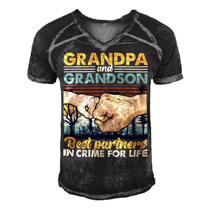 Father Grandpa And Grandson Best Partners In Crime For Life 113 Family Dad Men's Short Sleeve V-neck 3D Print Retro Tshirt