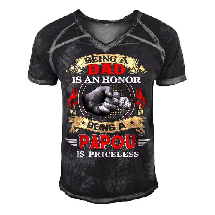 Father Grandpa Being A Dad Is An Honor Being A Papou Is Priceless74 Family Dad Men's Short Sleeve V-neck 3D Print Retro Tshirt