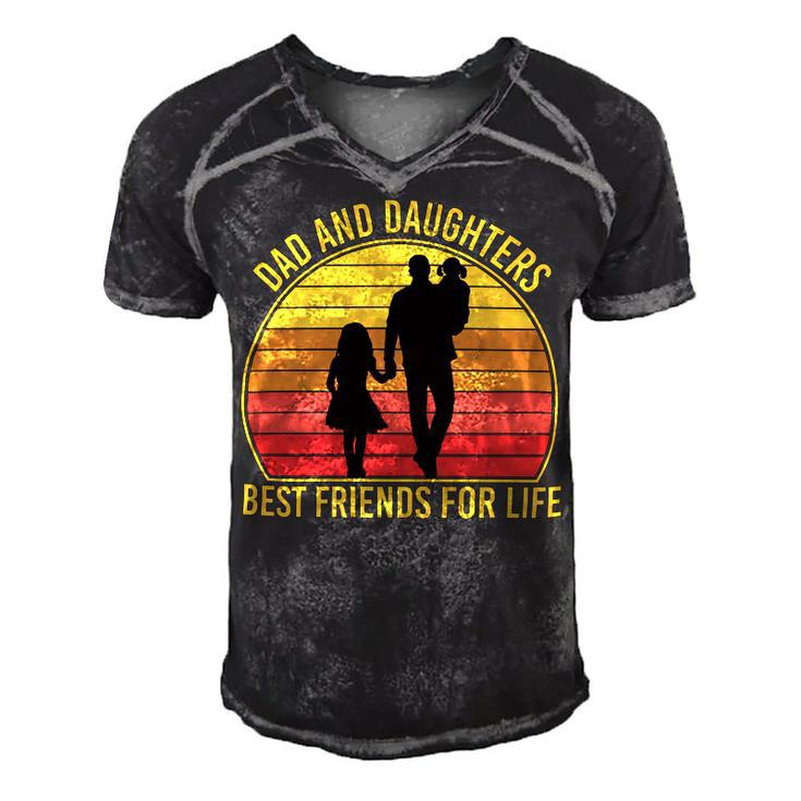 Father Grandpa Dad And Daughters Best Friends For Life Vintage137 Family Dad Men's Short Sleeve V-neck 3D Print Retro Tshirt