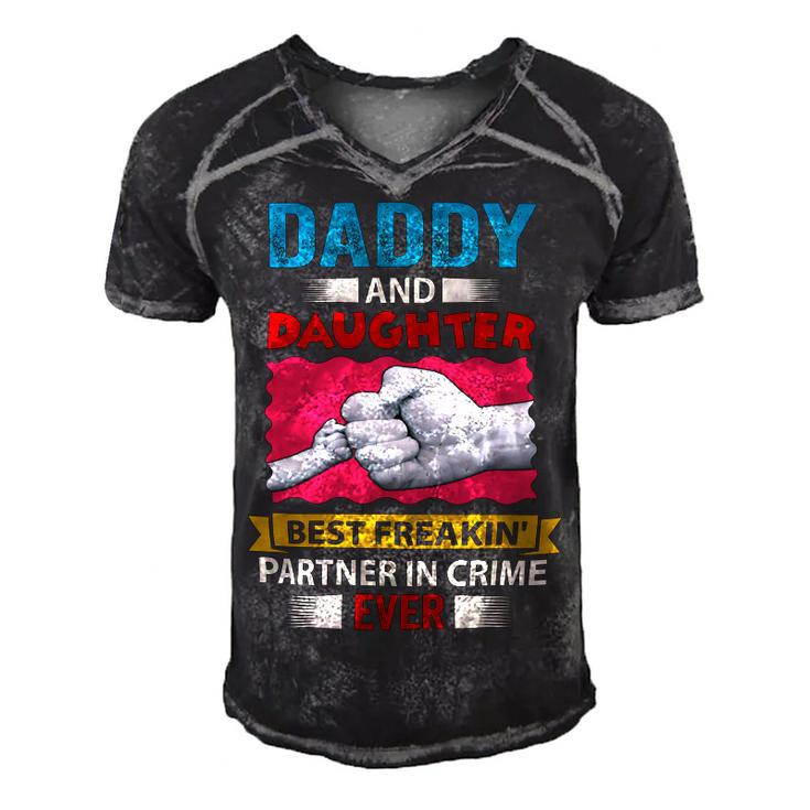 Father Grandpa Daddy And Daughter Best Freakin Partner In Crime Ever 115 Family Dad Men's Short Sleeve V-neck 3D Print Retro Tshirt