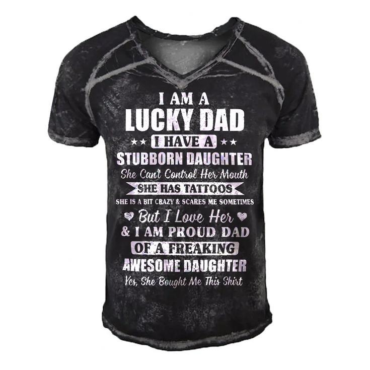 Father Grandpa I Am A Lucky Dad Fathers Day From Stubborn Daughter26 Family Dad Men's Short Sleeve V-neck 3D Print Retro Tshirt