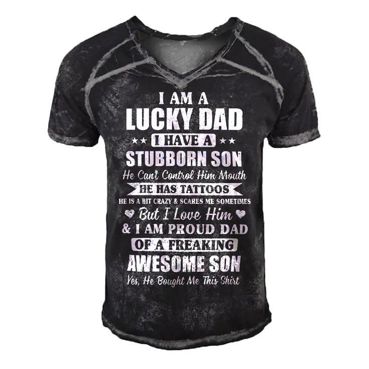 Father Grandpa I Am A Lucky Dad Fathers Day From Stubborn Son25 Family Dad Men's Short Sleeve V-neck 3D Print Retro Tshirt