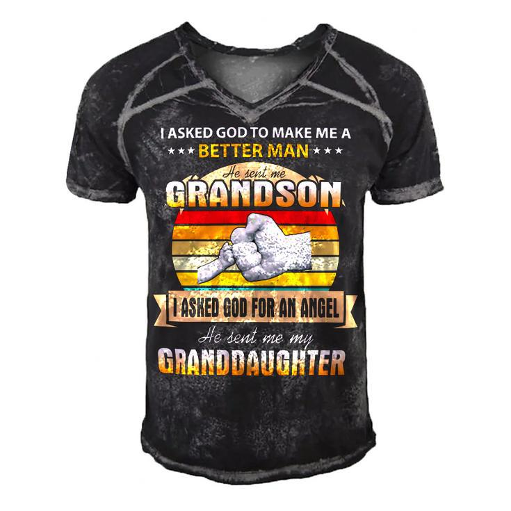 Father Grandpa I Asked God To Make Me A Better Man He Sent Me Grandson 126 Family Dad Men's Short Sleeve V-neck 3D Print Retro Tshirt
